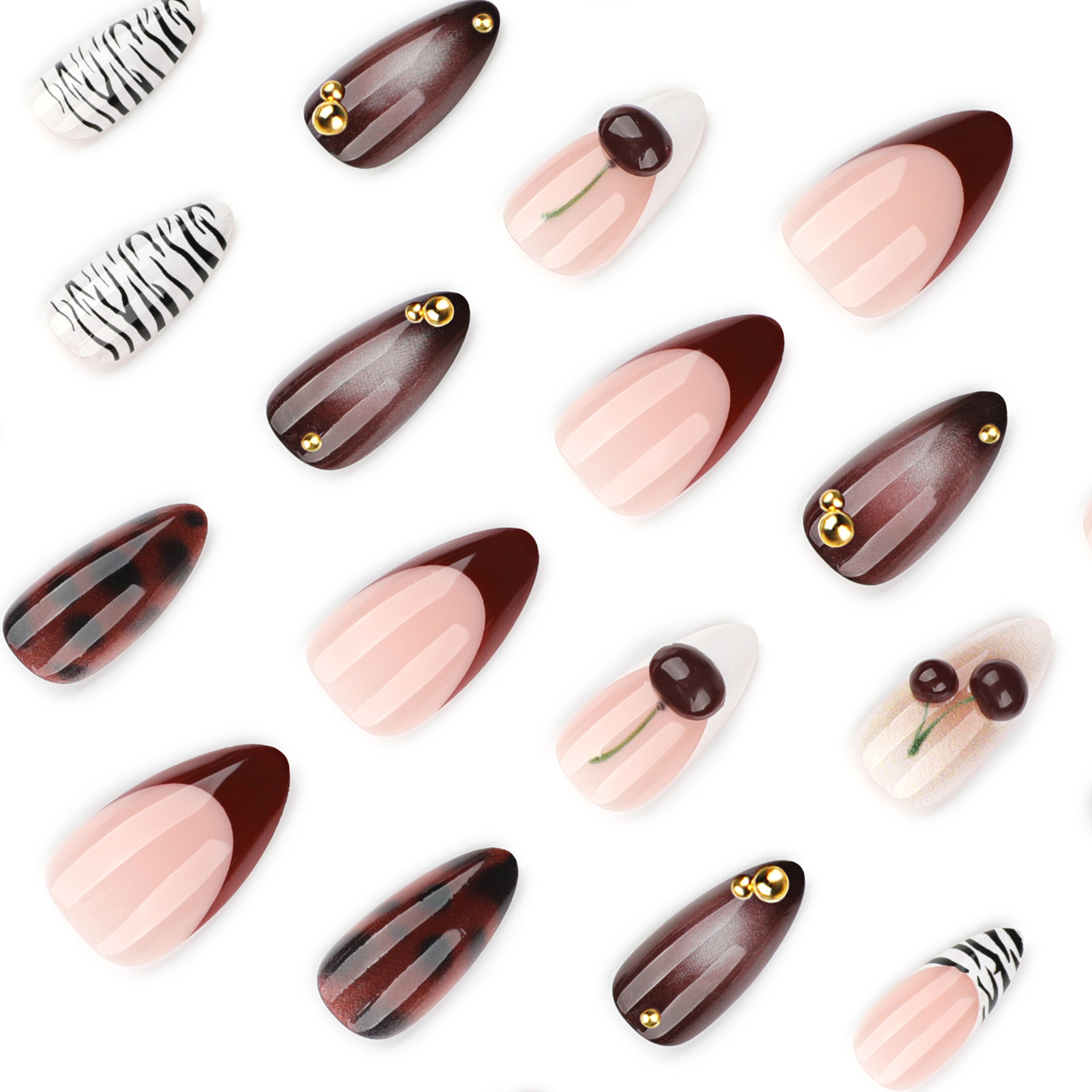 24PCS Burgundy Nude Brown Pres - Nail Art Burgundy review and price