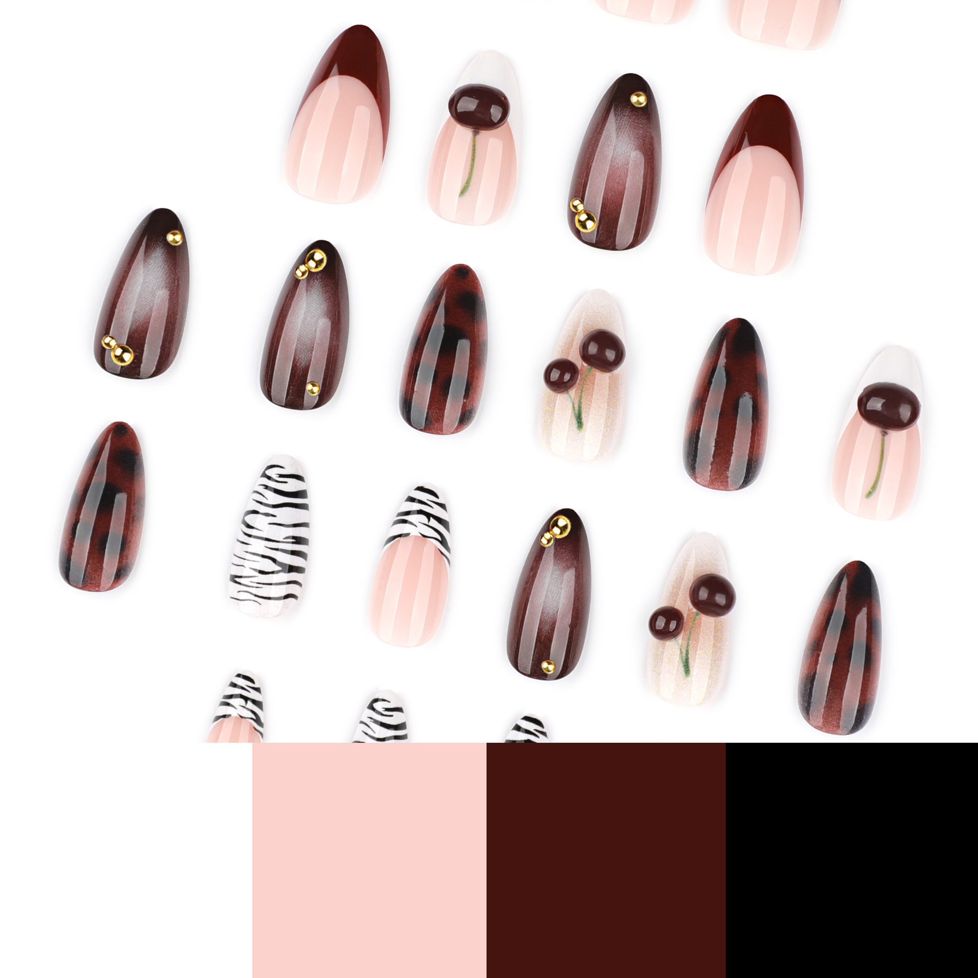 24PCS Burgundy Nude Brown Pres - Nail Art Burgundy review and price