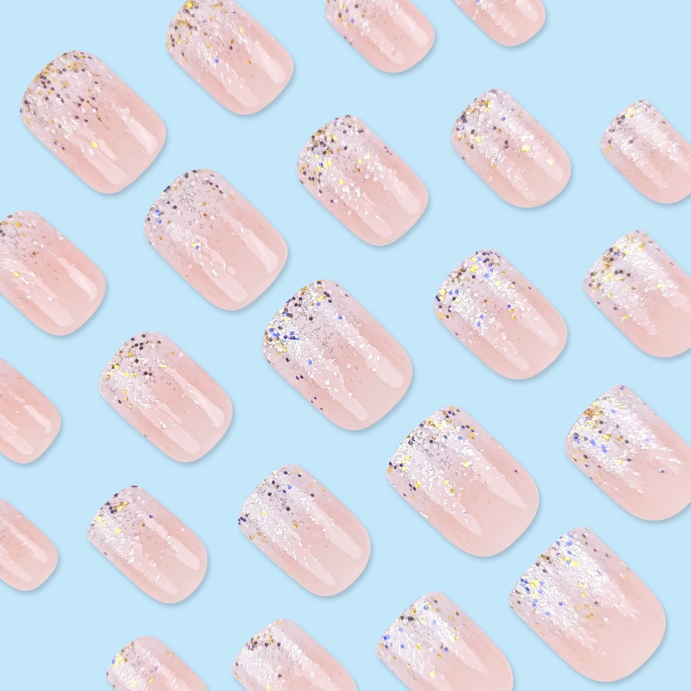 Glitter Short Fake Nail Tips W - Nail Art Natural Pink review and price