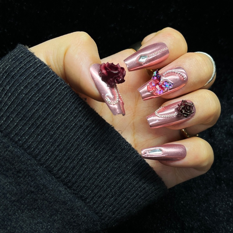 10PCS Rose Gold Press on Nails - Nail Art Burgundy review and price