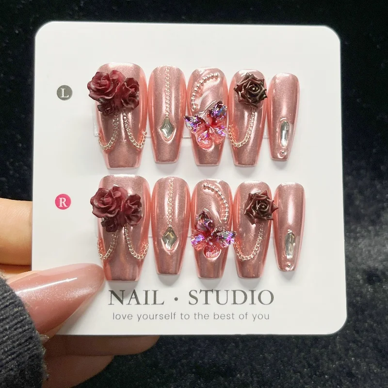 10PCS Rose Gold Press on Nails - Nail Art Burgundy review and price